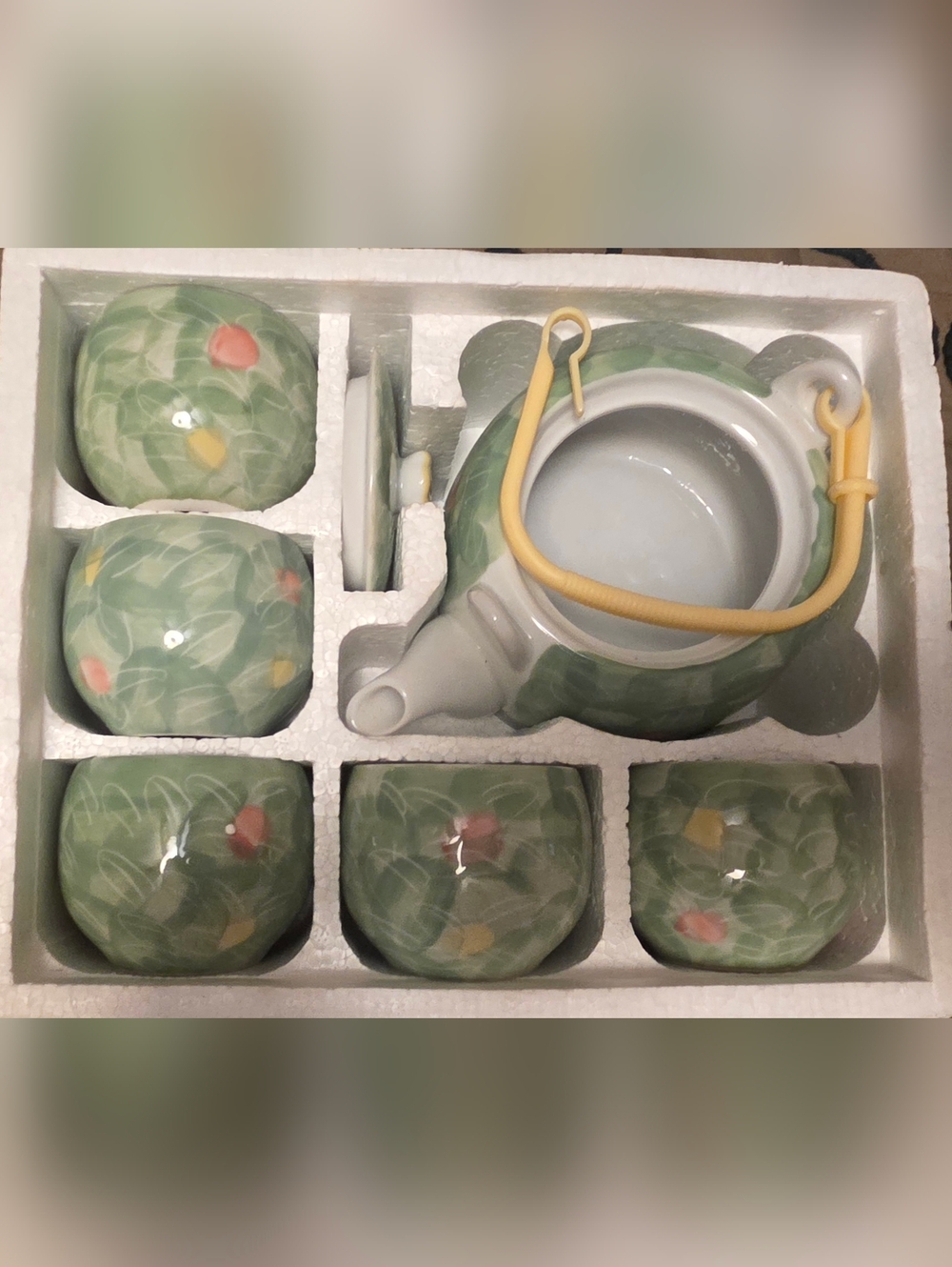 Green Floral Ceramic Tea Set